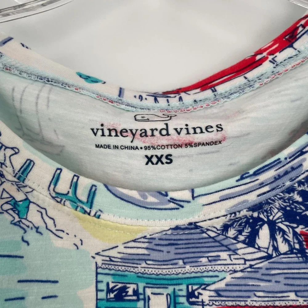 Vineyard Vines Blue Multi-Color Printed Short Sleeve T-Shirt Dress XX-Small XXS - Picture 5 of 6